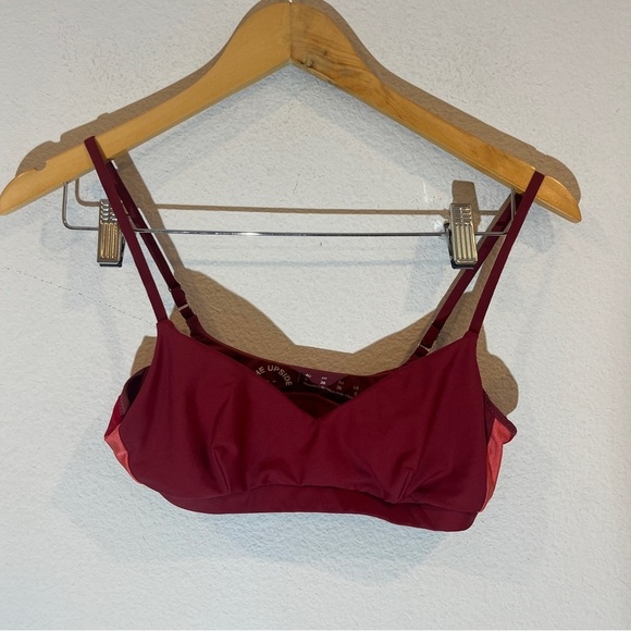 The Upside burgundy bikini top size small coral stripe adjustable straps - Picture 1 of 5